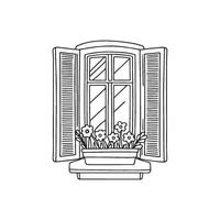 Simple doodle drawing of a window with a flower box vector