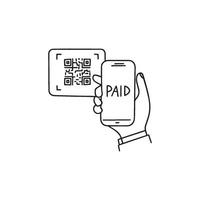 drawing of hand scanning qr code with smartphone for electronic payment vector