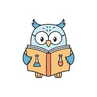 Doodle illustration of a cute owl reading a science textbook vector