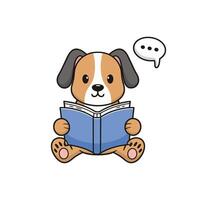 Doodle illustration of a cute dog reading a book vector