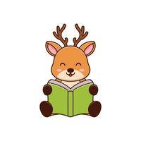 Doodle illustration of a cute deer reading a book vector