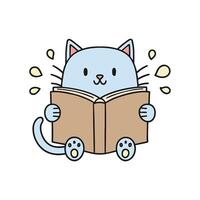 Doodle draw A cat reading a book vector
