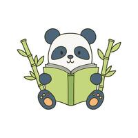 Doodle illustration of a cute panda reading a book vector