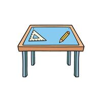 Illustration Doodle of a drafting table with T-square and pencil vector