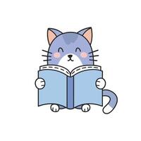 Doodle draw A cat reading a book vector