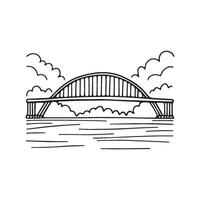 Illustration modern bridge over riverside doodle simple vector