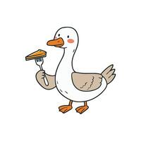 Simple illustration of cute goose holding a pie slice with a fork vector