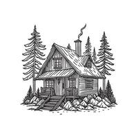 Illustration Rustic cabin in the woods drawing vector