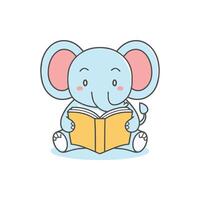 Doodle illustration of a cute elephant reading a book vector