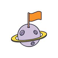 Illustration of flag planted on a planet in outer space vector