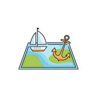 Illustration of Anchor and sailboat placed on a navigation map vector