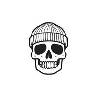 cool face skeleton with short beanie hat illustration vector
