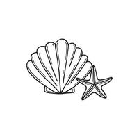 Simple drawing of a seashell next to a starfish vector