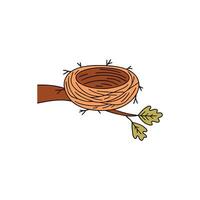 Illustration of Twig nest in an oak's crook vector