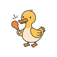 Simple illustration of cute duck with a chicken drumstick with a bone vector