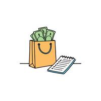 Illustration of Shopping bag and shopping list open on the table vector