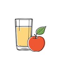 simple illustration a glass apple juice with an apple in front it vector
