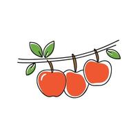simple illustration apples hanging on a tree branch vector