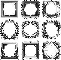 Set of black and white square frames vector