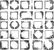 Set of square frames with leaves and flowers vector
