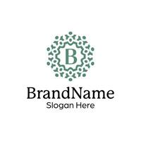 A green and white logo with a circular design vector