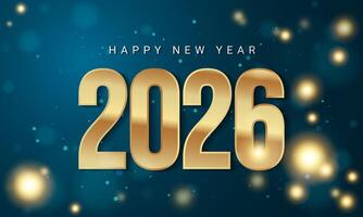 Golden 2026 Happy New Year Design with blue background. vector
