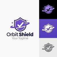 Illustration Graphic Logo of Orbit Shield. Merging Concepts of a Orbit ring Planet and Shield Shape. Good for business, startup, company logo vector