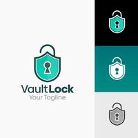 Illustration Graphic Logo of Vault Lock. Merging Concepts of a padlock and Shield Shape. Good for business, startup, company logo vector