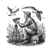 A man is looking at a bird on a tripod vector