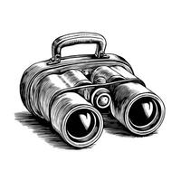 A black and white drawing of a pair of binoculars vector