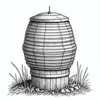A drawing of a beehive in the grass vector