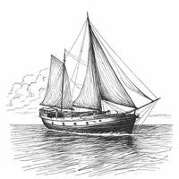 Sketch of a sailing ship on the ocean vector