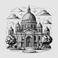 A drawing of a cathedral with a dome vector