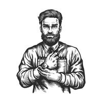 A man with a beard and a beard is holding a knife vector