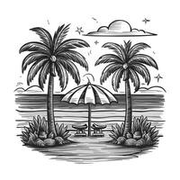 A drawing of two palm trees and an umbrella vector