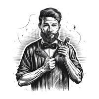 A man with a beard and a bow tie holding a razor vector
