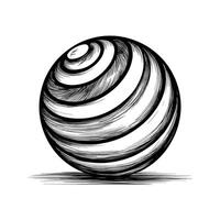 A black and white drawing of a ball with a spiral pattern vector