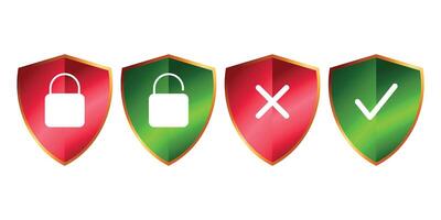 shield with cross tick mark and padlock vector