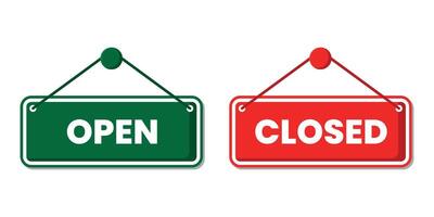 Set of red and green open and closed signs vector
