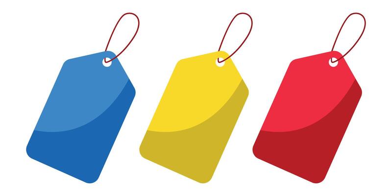 collection of tags to mark product items.
