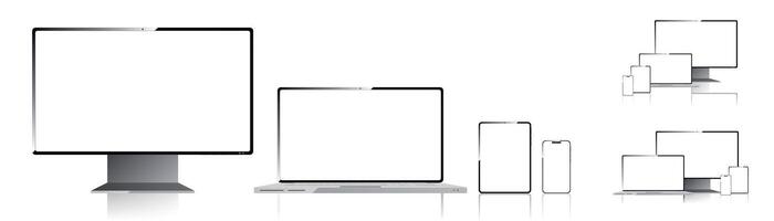 Computer Monitor, Laptop, Tablet and Smartphone vector