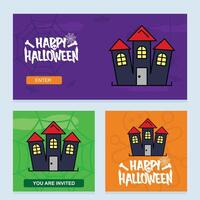 Halloween party invitation template set with house and spider web vector