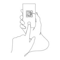 QR Code Payment on Mobile Screen Line Art Digital Shopping Barcode Tech vector
