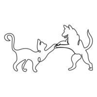 Continuous Line Art of Dog and Cat vector