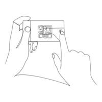 Digital Payment via Smartphone QR Code Line Art Mobile Shopping Solution vector
