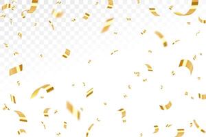 Gold confetti template. Shiny ribbons falling on abstract background. Design template for party celebration and birthday banner background, confetti, vector
