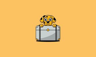 Cute dog peeking over a treasure chest illustration. vector