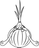 Onion Sits in Yoga Pose for Coloring Book. Meditation. Illustration of Funny Cartoon Character vector