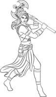 Female Elf Warrior with Iron Ax for Coloring Page. 2D. Game Character. Illustration of an Elf Warrior with a Weapon vector