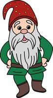 Funny Cartoon Dwarf with a Gray Beard. Illustration of a Gnome in a Red Hat vector